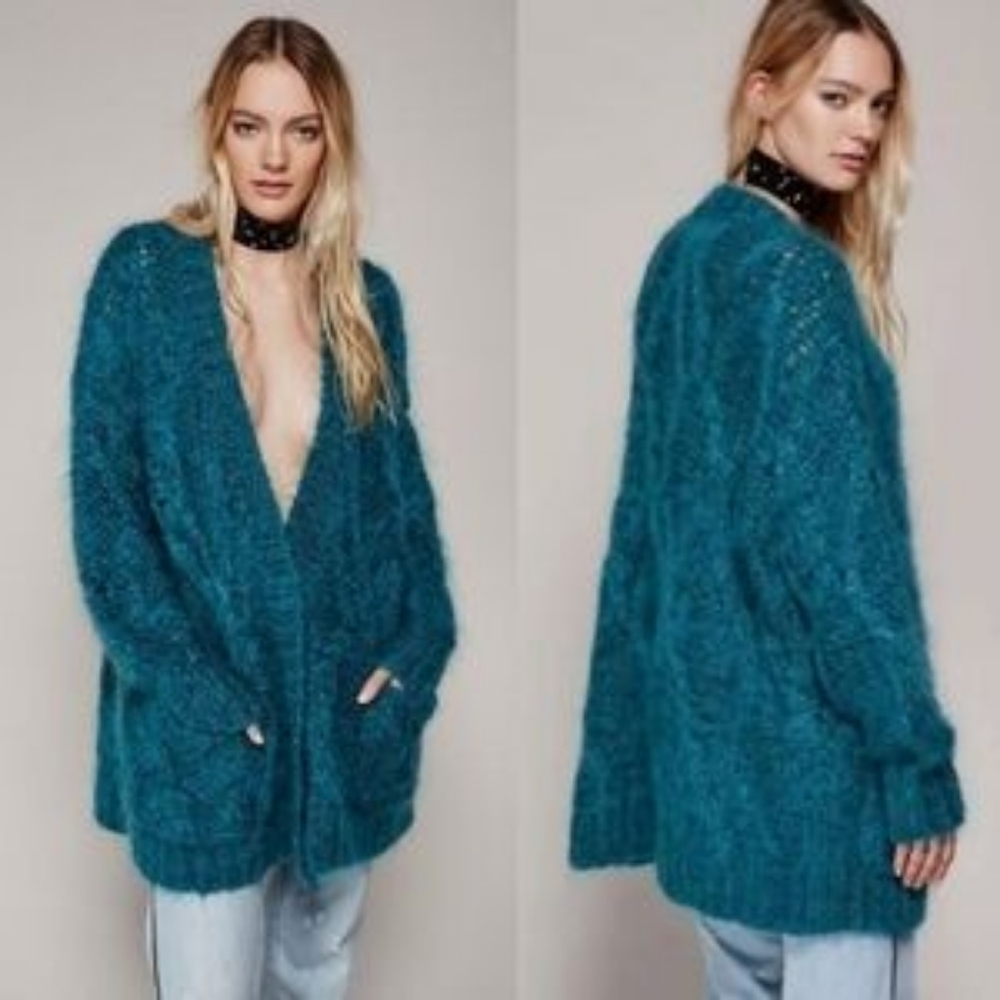 Free People Mohair Blend Teal Women's Cardigan Size S BNWOT